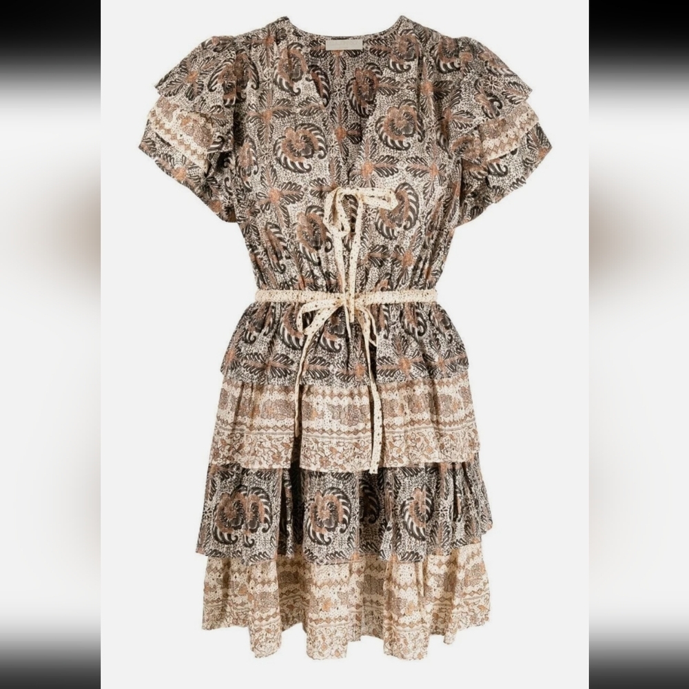 NWOT ULLA JOHNSON KAITLYN FLUTTER SLEEVE DRAWSTRING MINI DRESS IN YARROW - Picture 8 of 14
